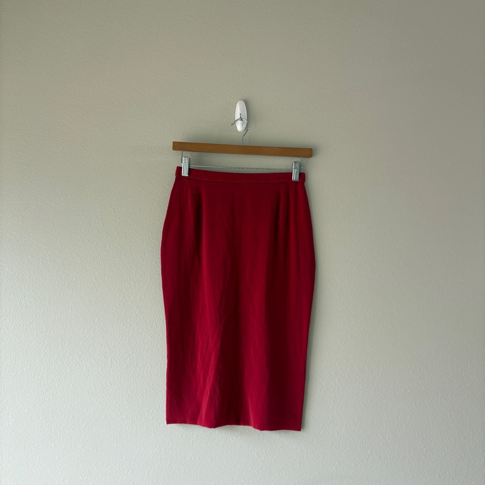 dolce & gabbana red silk midi skirt